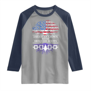 American Grown With Iroquois Roots Raglan Shirt Tree USA Flag TS11 Sport Gray Navy Print Your Wear