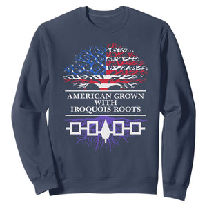 American Grown With Iroquois Roots Sweatshirt Tree USA Flag TS11 Navy Print Your Wear