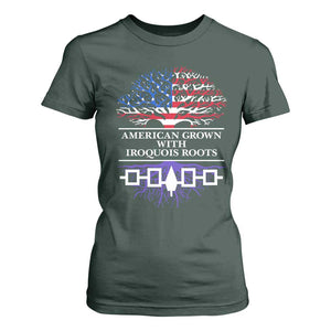 American Grown With Iroquois Roots T Shirt For Women Tree USA Flag TS11 Dark Forest Green Print Your Wear