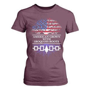 American Grown With Iroquois Roots T Shirt For Women Tree USA Flag TS11 Maroon Print Your Wear