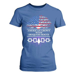 American Grown With Iroquois Roots T Shirt For Women Tree USA Flag TS11 Royal Blue Print Your Wear