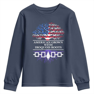 American Grown With Iroquois Roots Youth Sweatshirt Tree USA Flag TS11 Navy Print Your Wear