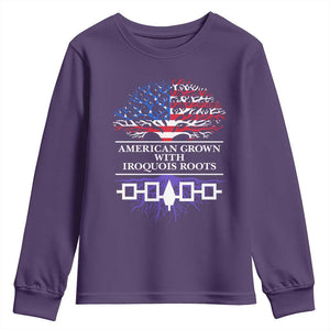 American Grown With Iroquois Roots Youth Sweatshirt Tree USA Flag TS11 Purple Print Your Wear