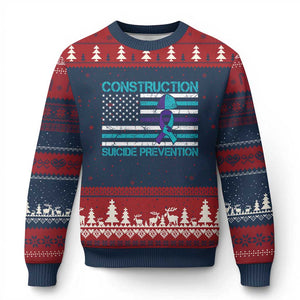 Construction Suicide Prevention Awareness Ugly Christmas Sweater Mental Health American Flag TS11 Navy Red Print Your Wear