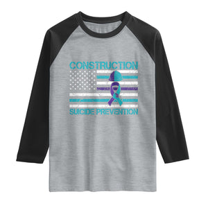 Construction Suicide Prevention Awareness Raglan Shirt Mental Health American Flag TS11 Heather Gray Black Print Your Wear