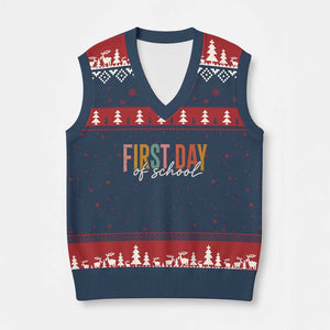 First Day of School Teacher Student V-Neck Knit Sweater Vest Funny Back to School Retro TS11 Navy Red Print Your Wear