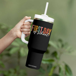First Day of School Teacher Student Tumbler With Handle Funny Back to School Retro