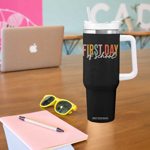 First Day of School Teacher Student Tumbler With Handle Funny Back to School Retro