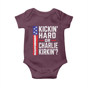 Funny Kickin Hard Or Kirkin US Political Baby Onesie Vintage American Flag