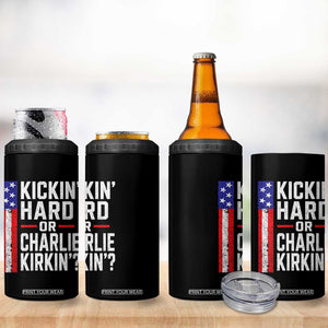 Funny Kickin Hard Or Kirkin US Political 4 in 1 Can Cooler Tumbler Vintage American Flag