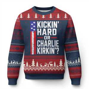 Funny Kickin Hard Or Kirkin US Political Ugly Christmas Sweater Vintage American Flag