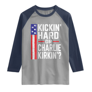 Funny Kickin Hard Or Kirkin US Political Raglan Shirt Vintage American Flag