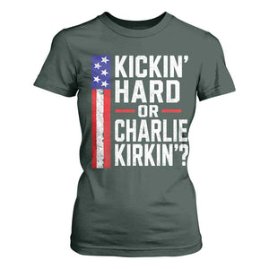 Funny Kickin Hard Or Kirkin US Political T Shirt For Women Vintage American Flag