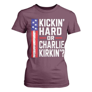 Funny Kickin Hard Or Kirkin US Political T Shirt For Women Vintage American Flag