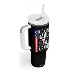 Funny Kickin Hard Or Kirkin US Political Tumbler With Handle Vintage American Flag