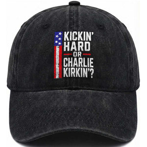 Funny Kickin Hard Or Kirkin US Political Washed Cotton Baseball Cap Vintage American Flag