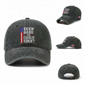 Funny Kickin Hard Or Kirkin US Political Washed Cotton Baseball Cap Vintage American Flag