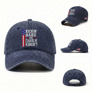 Funny Kickin Hard Or Kirkin US Political Washed Cotton Baseball Cap Vintage American Flag