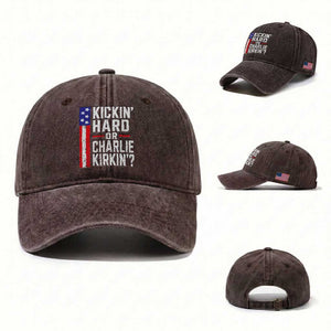 Funny Kickin Hard Or Kirkin US Political Washed Cotton Baseball Cap Vintage American Flag