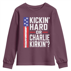 Funny Kickin Hard Or Kirkin US Political Youth Sweatshirt Vintage American Flag