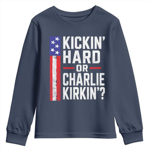 Funny Kickin Hard Or Kirkin US Political Youth Sweatshirt Vintage American Flag