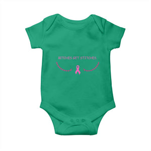 Funny Breast Cancer Awareness Baby Onesie Bitches Get Stitches Pink Ribbon