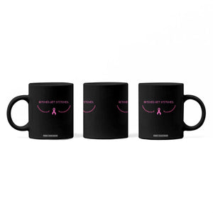 Funny Breast Cancer Awareness Coffee Mug Bitches Get Stitches Pink Ribbon