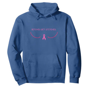 Funny Breast Cancer Awareness Hoodie Bitches Get Stitches Pink Ribbon