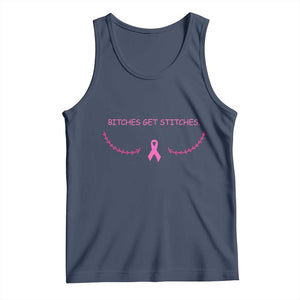 Funny Breast Cancer Awareness Tank Top Bitches Get Stitches Pink Ribbon