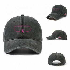 Funny Breast Cancer Awareness Washed Cotton Baseball Cap Bitches Get Stitches Pink Ribbon