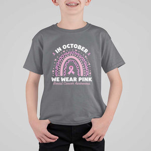 Breast Cancer Awareness T Shirt For Kid In October We Wear Pink Rainbow Heart Ribbon TS11 Charcoal Print Your Wear