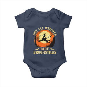 Funny Lesbian Witch Halloween Baby Onesie Not All Witches Ride Broomsticks TS11 Navy Print Your Wear