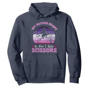 Funny Lesbian Witch Halloween Hoodie My Broom Broke So Now I Ride Scissors TS11 Navy Print Your Wear