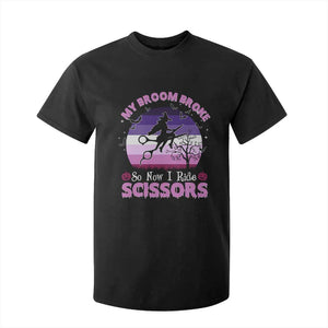 Funny Lesbian Witch Halloween T Shirt For Kid My Broom Broke So Now I Ride Scissors TS11 Black Print Your Wear