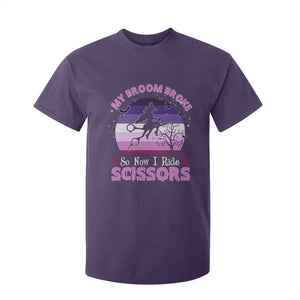 Funny Lesbian Witch Halloween T Shirt For Kid My Broom Broke So Now I Ride Scissors TS11 Purple Print Your Wear