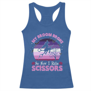 Funny Lesbian Witch Halloween Racerback Tank Top My Broom Broke So Now I Ride Scissors TS11 Royal Blue Print Your Wear