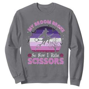 Funny Lesbian Witch Halloween Sweatshirt My Broom Broke So Now I Ride Scissors TS11 Charcoal Print Your Wear