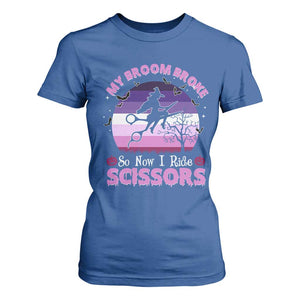 Funny Lesbian Witch Halloween T Shirt For Women My Broom Broke So Now I Ride Scissors TS11 Royal Blue Print Your Wear
