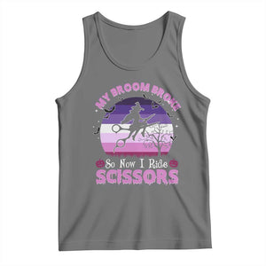 Funny Lesbian Witch Halloween Tank Top My Broom Broke So Now I Ride Scissors TS11 Black Heather Print Your Wear