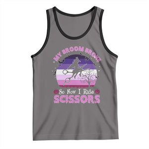 Funny Lesbian Witch Halloween Tank Top My Broom Broke So Now I Ride Scissors TS11 Deep Heather Black Print Your Wear