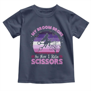 Funny Lesbian Witch Halloween Toddler T Shirt My Broom Broke So Now I Ride Scissors TS11 Navy Print Your Wear