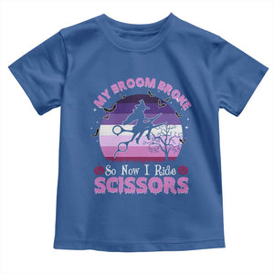 Funny Lesbian Witch Halloween Toddler T Shirt My Broom Broke So Now I Ride Scissors TS11 Royal Blue Print Your Wear