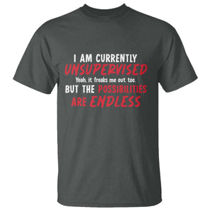 Funny I Am Currently Unsupervised But The Possibilities Are Endless T Shirt TS11 Dark Heather Print Your Wear