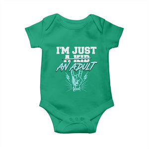 Funny Rock N Roll Lover Baby Onesie I Am Just A Kid Adulthood Saying TS11 Irish Green Print Your Wear