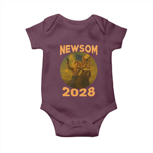Gavin Newsom 2028 Baby Onesie Patriotic Leader President 48 Riding Bear TS11 Maroon Print Your Wear