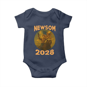 Gavin Newsom 2028 Baby Onesie Patriotic Leader President 48 Riding Bear TS11 Navy Print Your Wear