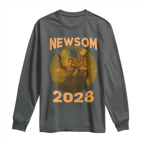 Gavin Newsom 2028 Long Sleeve Shirt Patriotic Leader President 48 Riding Bear TS11 Dark Heather Print Your Wear