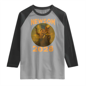 Gavin Newsom 2028 Raglan Shirt Patriotic Leader President 48 Riding Bear TS11 Sport Gray Black Print Your Wear