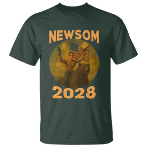 Gavin Newsom 2028 T Shirt Patriotic Leader President 48 Riding Bear TS11 Dark Forest Green Print Your Wear