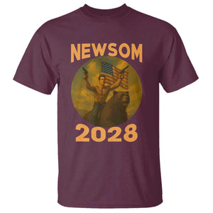 Gavin Newsom 2028 T Shirt Patriotic Leader President 48 Riding Bear TS11 Maroon Print Your Wear